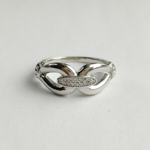 Sterling Silver CZ Double Link Love Ring size 7